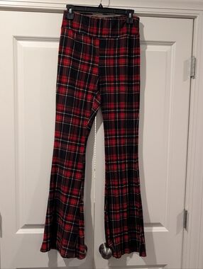 Kids Red Plaid Flared Pants
